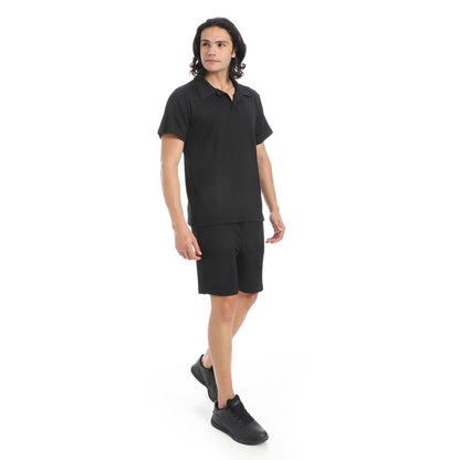 Casual Ribbed Polo Shirt & Short Set