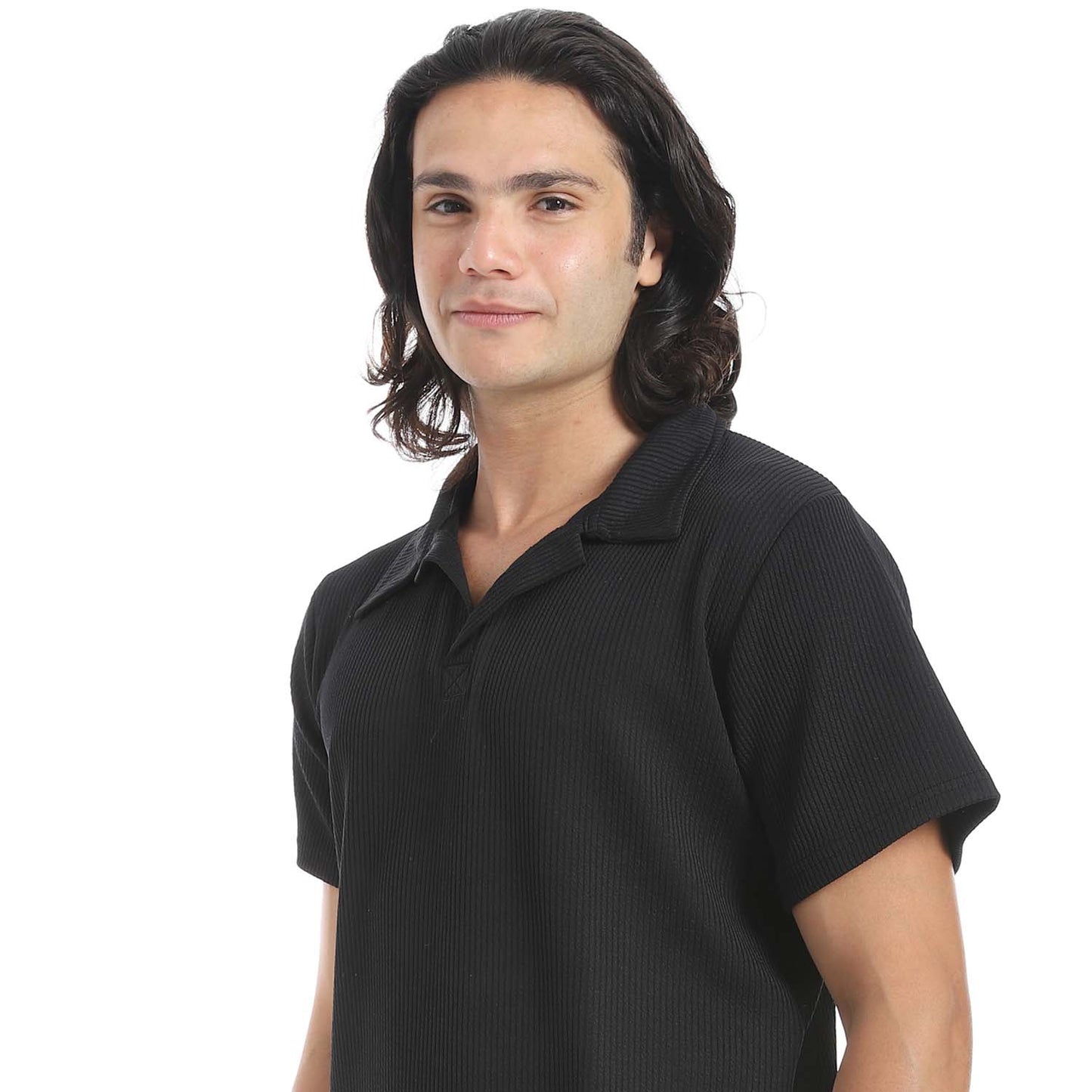 Casual Ribbed Polo Shirt & Short Set