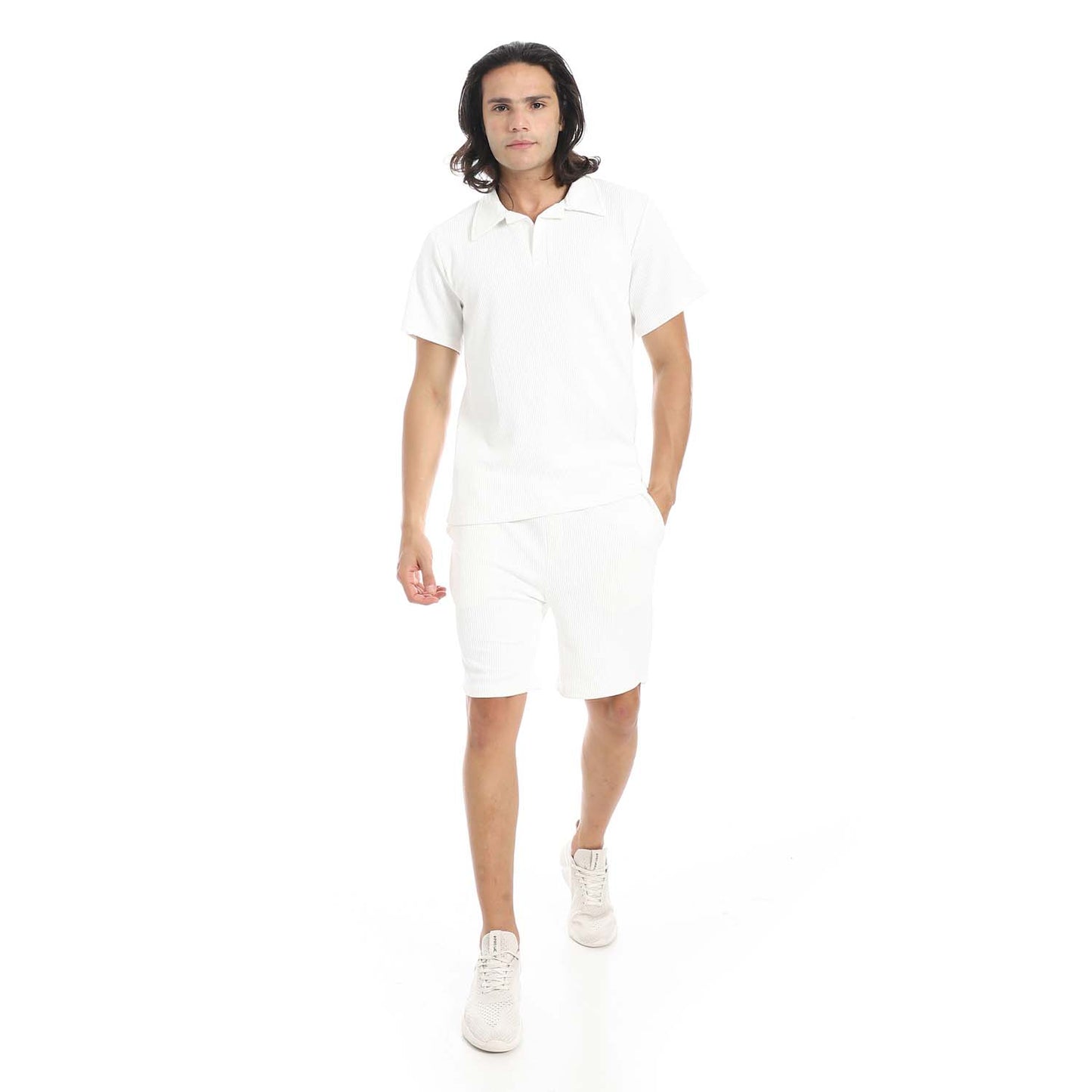 Casual Ribbed Polo Shirt & Short Set
