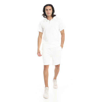 Casual Ribbed Polo Shirt & Short Set