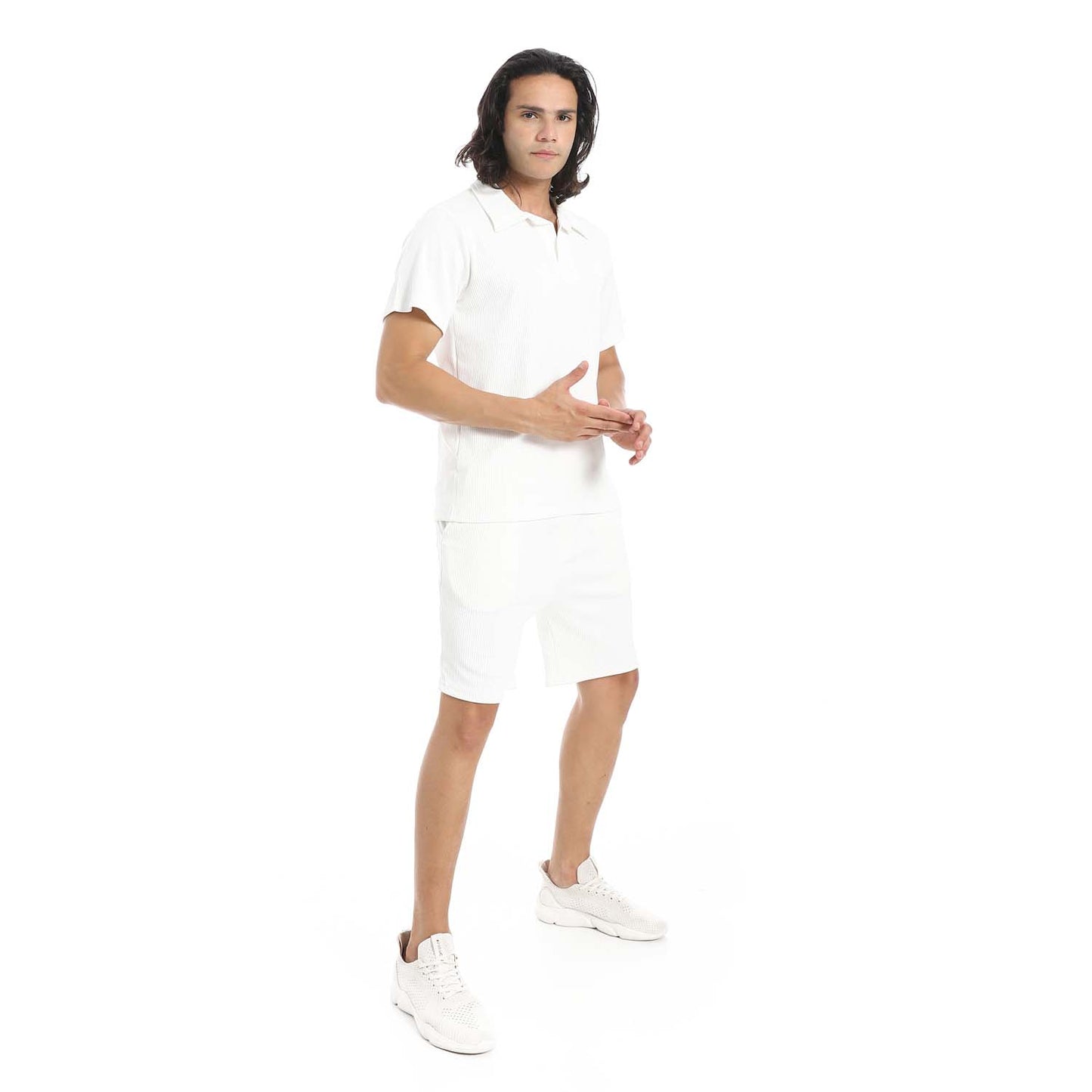 Casual Ribbed Polo Shirt & Short Set