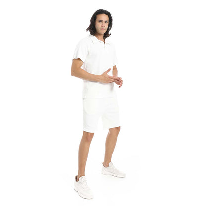 Casual Ribbed Polo Shirt & Short Set