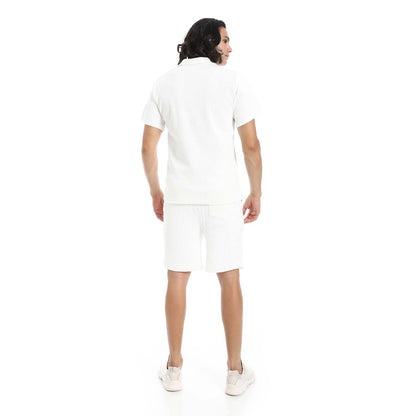 Casual Ribbed Polo Shirt & Short Set
