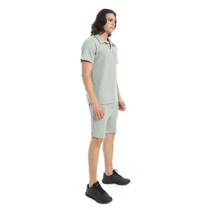 Casual Ribbed Polo Shirt & Short Set