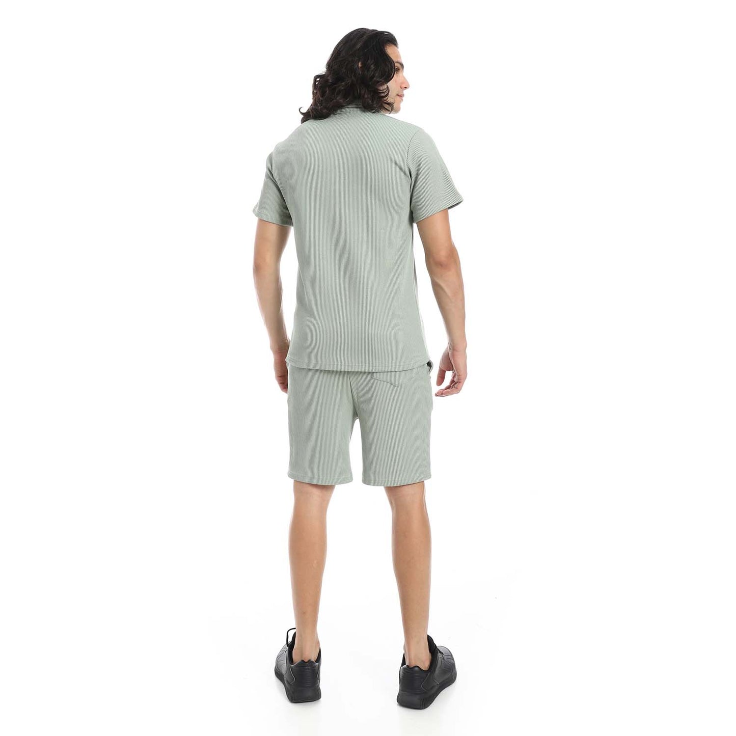 Casual Ribbed Polo Shirt & Short Set