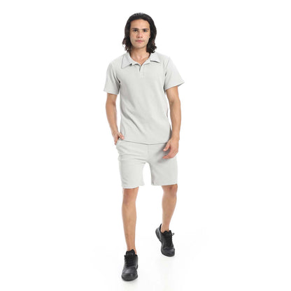 Casual Ribbed Polo Shirt & Short Set