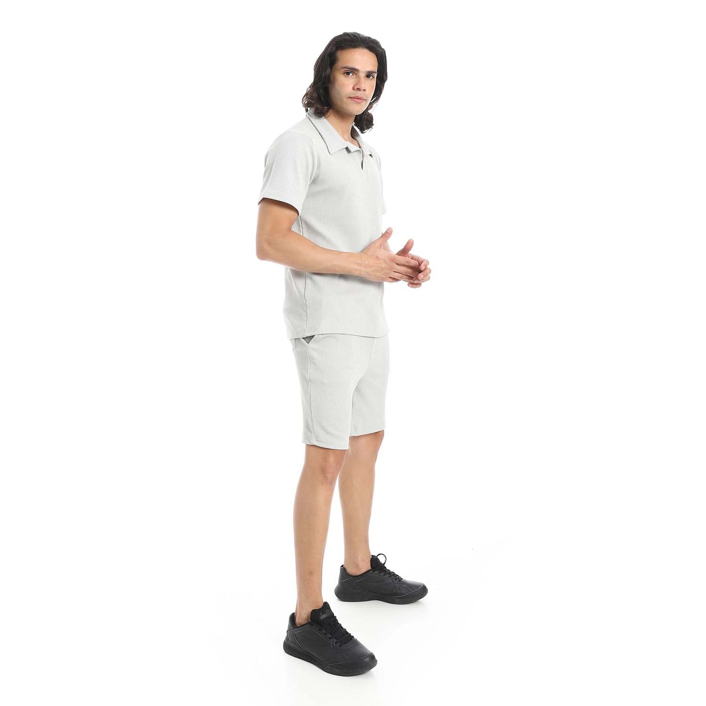Casual Ribbed Polo Shirt & Short Set