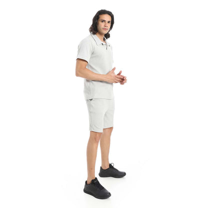 Casual Ribbed Polo Shirt & Short Set