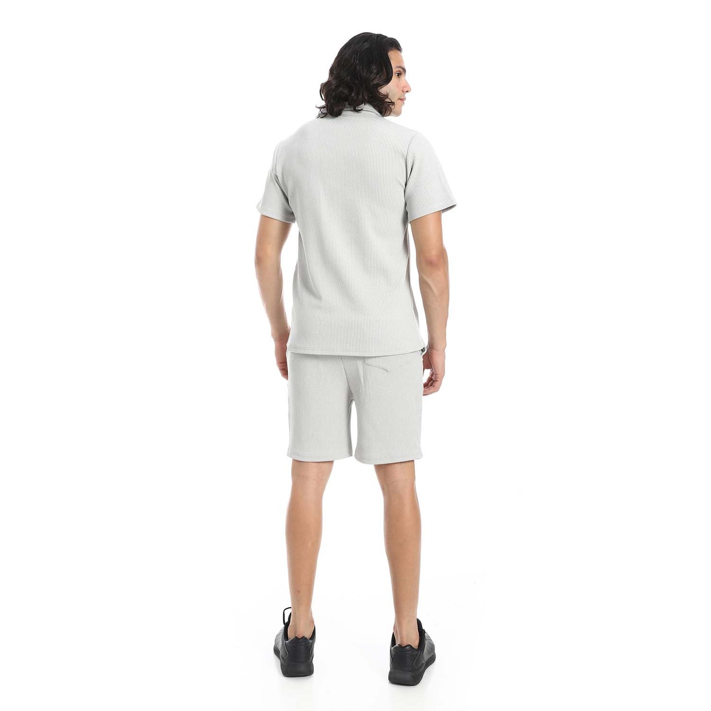 Casual Ribbed Polo Shirt & Short Set