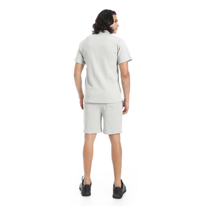 Casual Ribbed Polo Shirt & Short Set