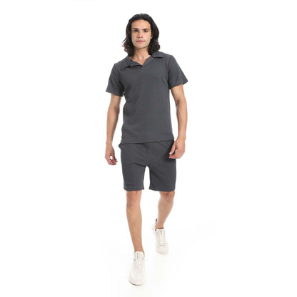Casual Ribbed Polo Shirt & Short Set