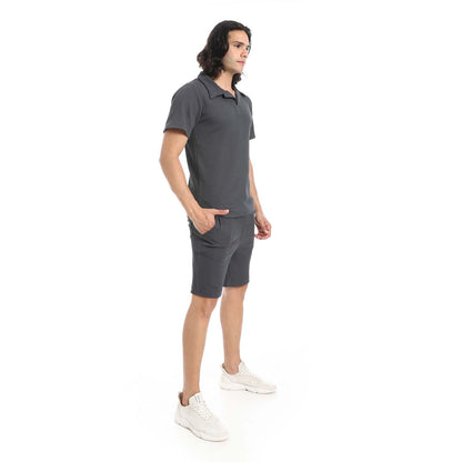 Casual Ribbed Polo Shirt & Short Set
