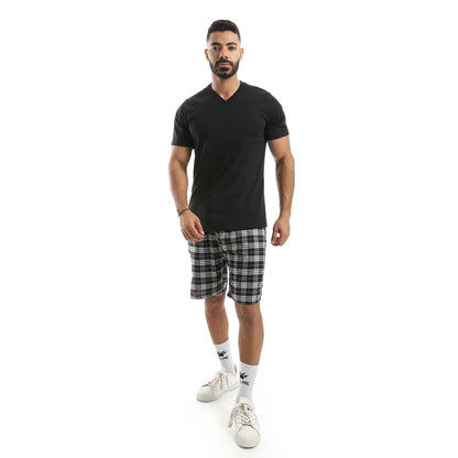 T-shirt & Checkered Short Pajama
