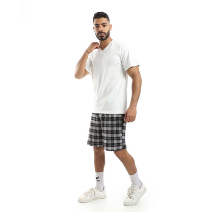 T-shirt & Checkered Short Pajama