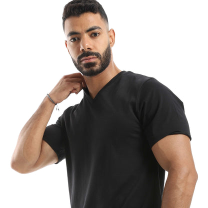 Solid T-shirt & Short Pajama - بيجامة مكونة من تي شيرت وشورت سادة