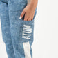 ATUM| Gym Track Pants With Side Panel - Navy with White printed