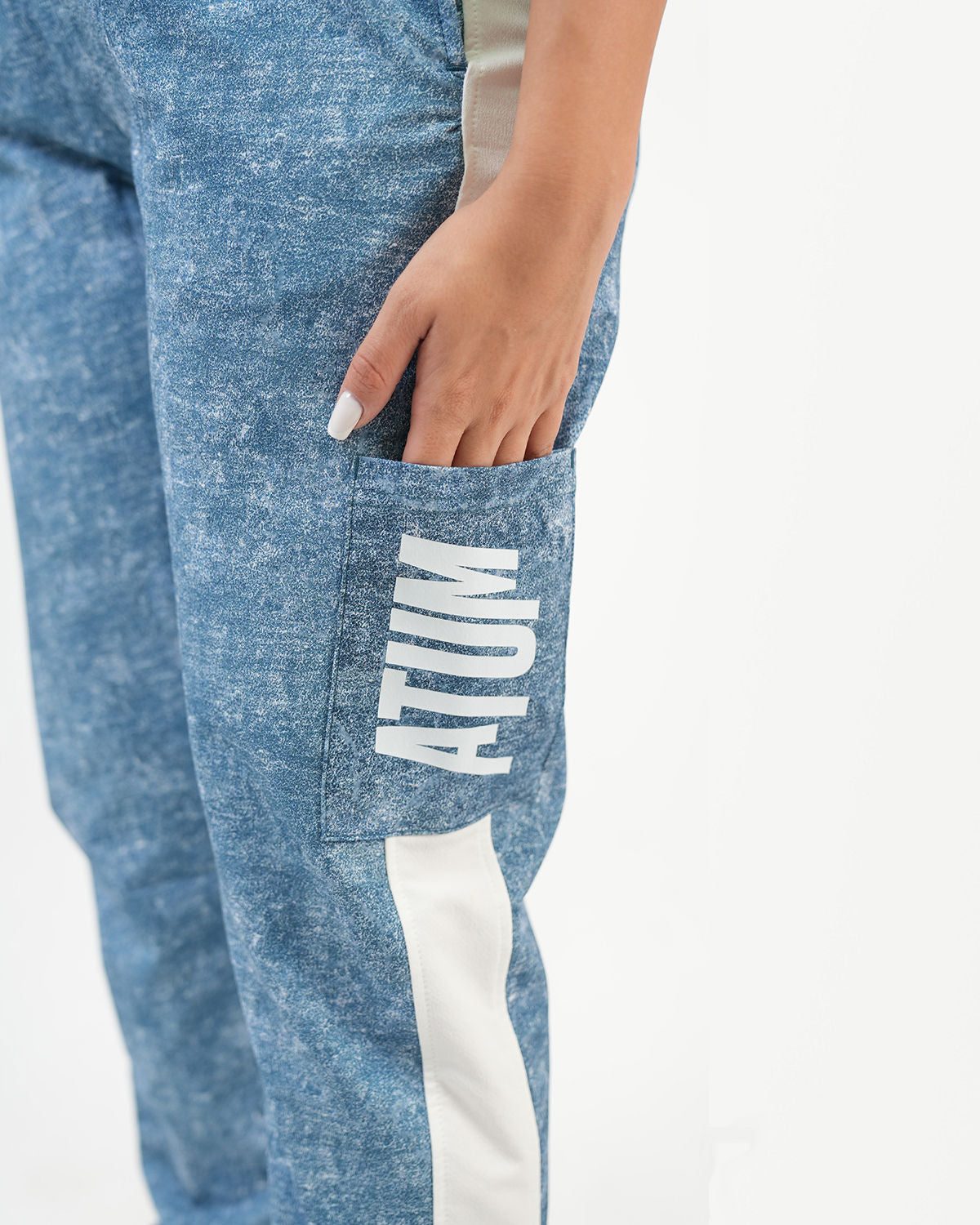 ATUM| Gym Track Pants With Side Panel - Navy with White printed