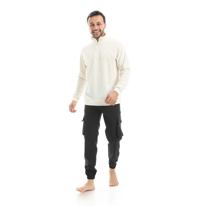 Set Of  Zipper Sweatshirt And Baggy Elastic Pants