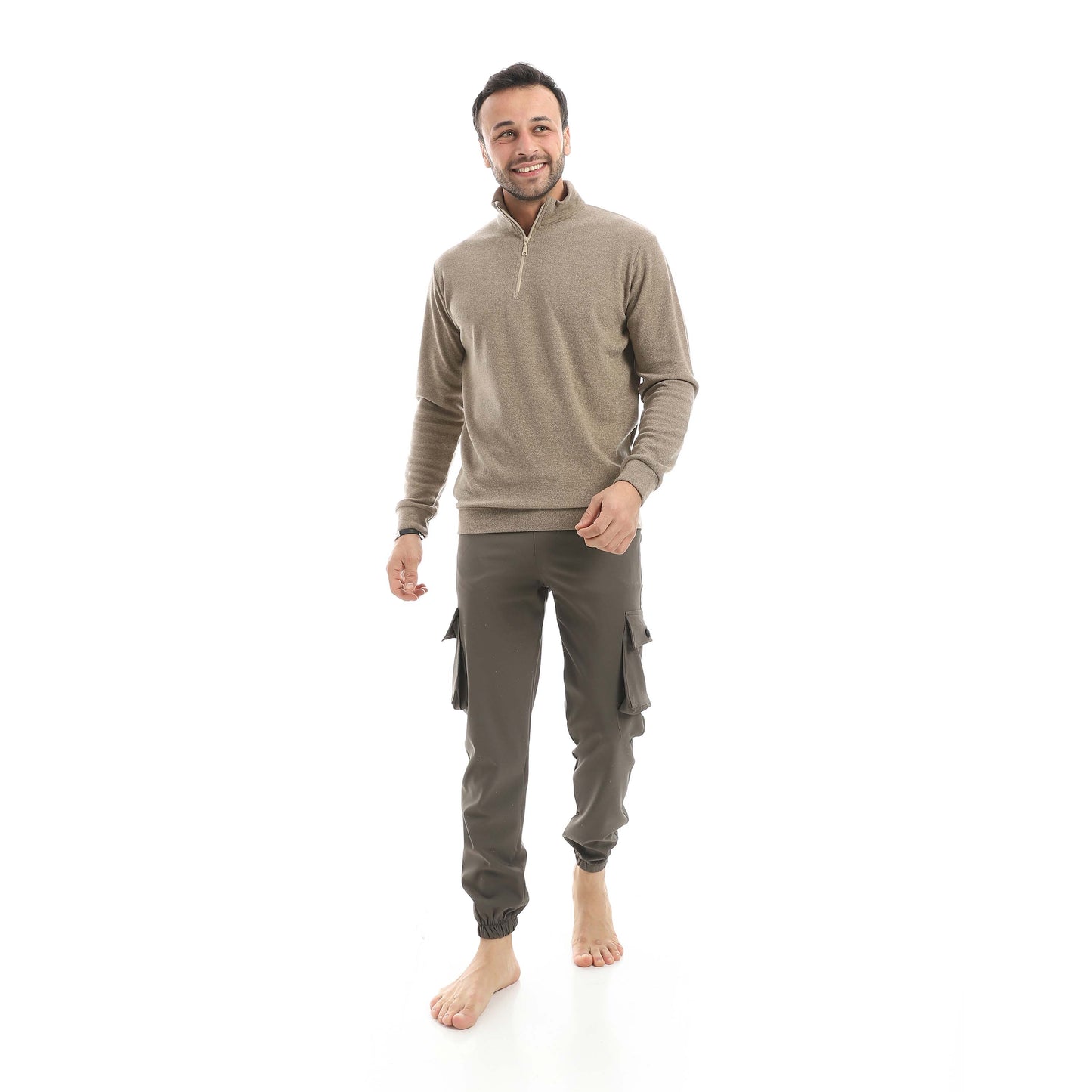 Set Of  Zipper Sweatshirt And Baggy Elastic Pants