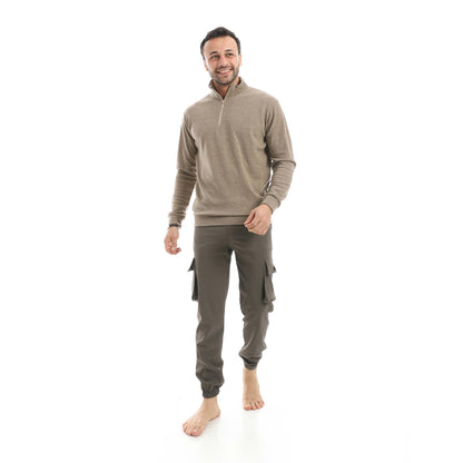 Set Of  Zipper Sweatshirt And Baggy Elastic Pants