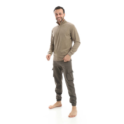 Set Of  Zipper Sweatshirt And Baggy Elastic Pants