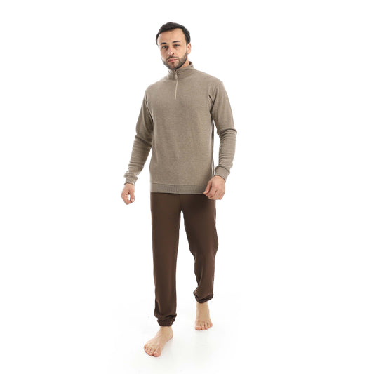 Half Zipper Pajama with Knitted Pants