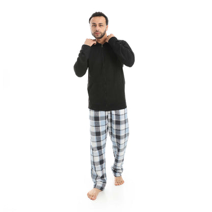Zipper Hoodie Pajama with Checkered Pants
