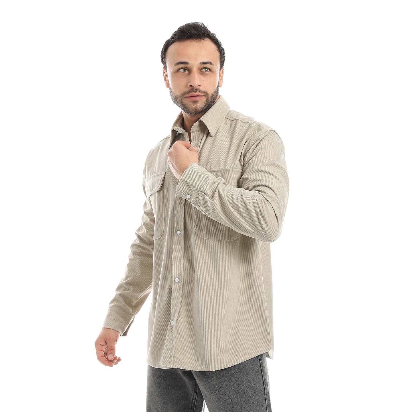 Ribbed Velvet Shirt with Flap Pockets