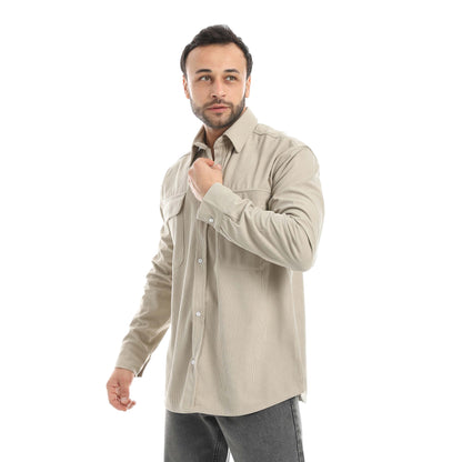Ribbed Velvet Shirt with Flap Pockets