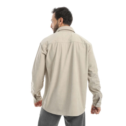 Ribbed Velvet Shirt with Flap Pockets