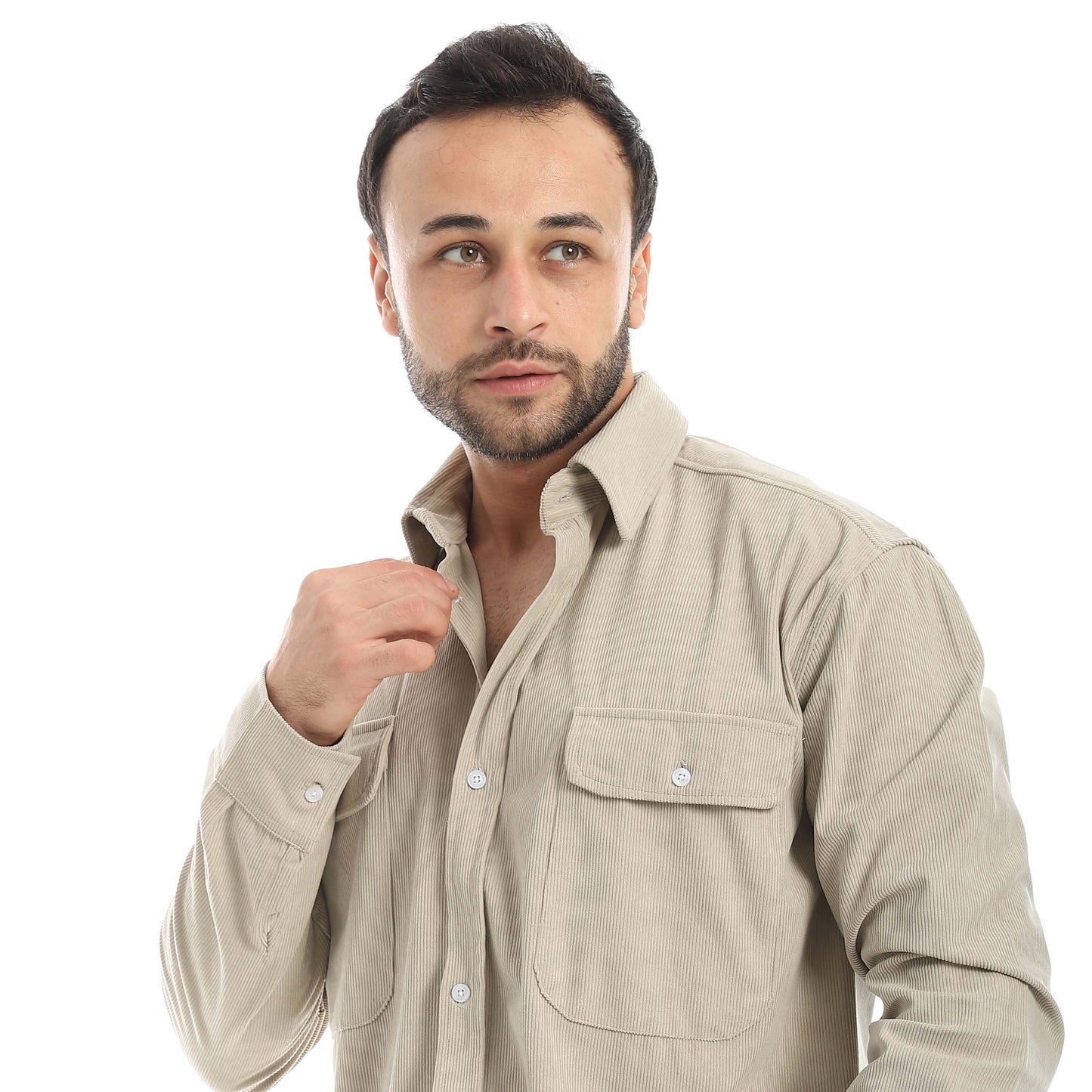 Ribbed Velvet Shirt with Flap Pockets