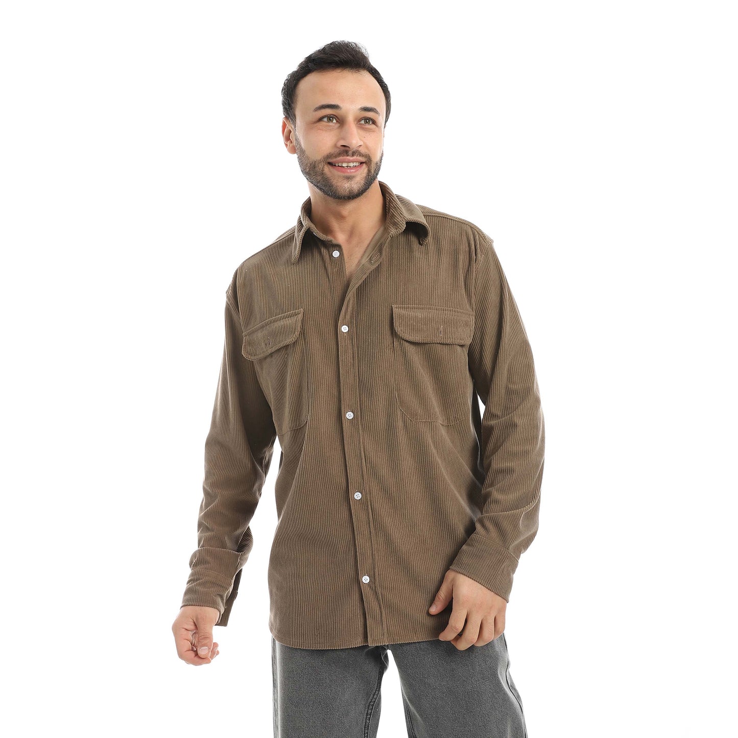 Ribbed Velvet Shirt with Flap Pockets