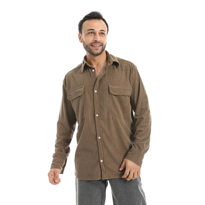 Ribbed Velvet Shirt with Flap Pockets