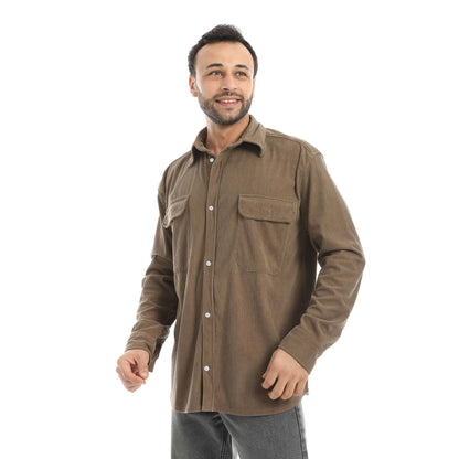 Ribbed Velvet Shirt with Flap Pockets