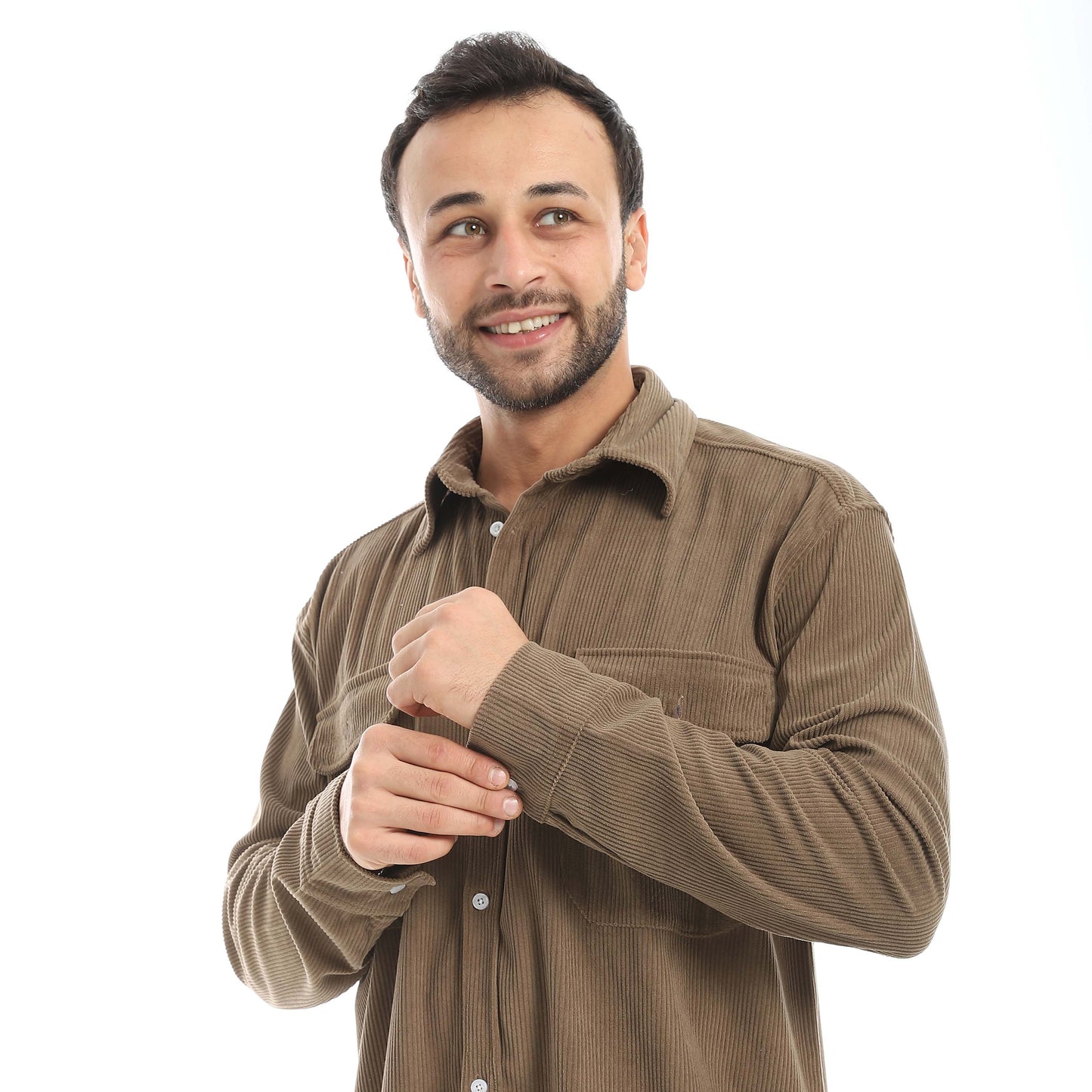 Ribbed Velvet Shirt with Flap Pockets