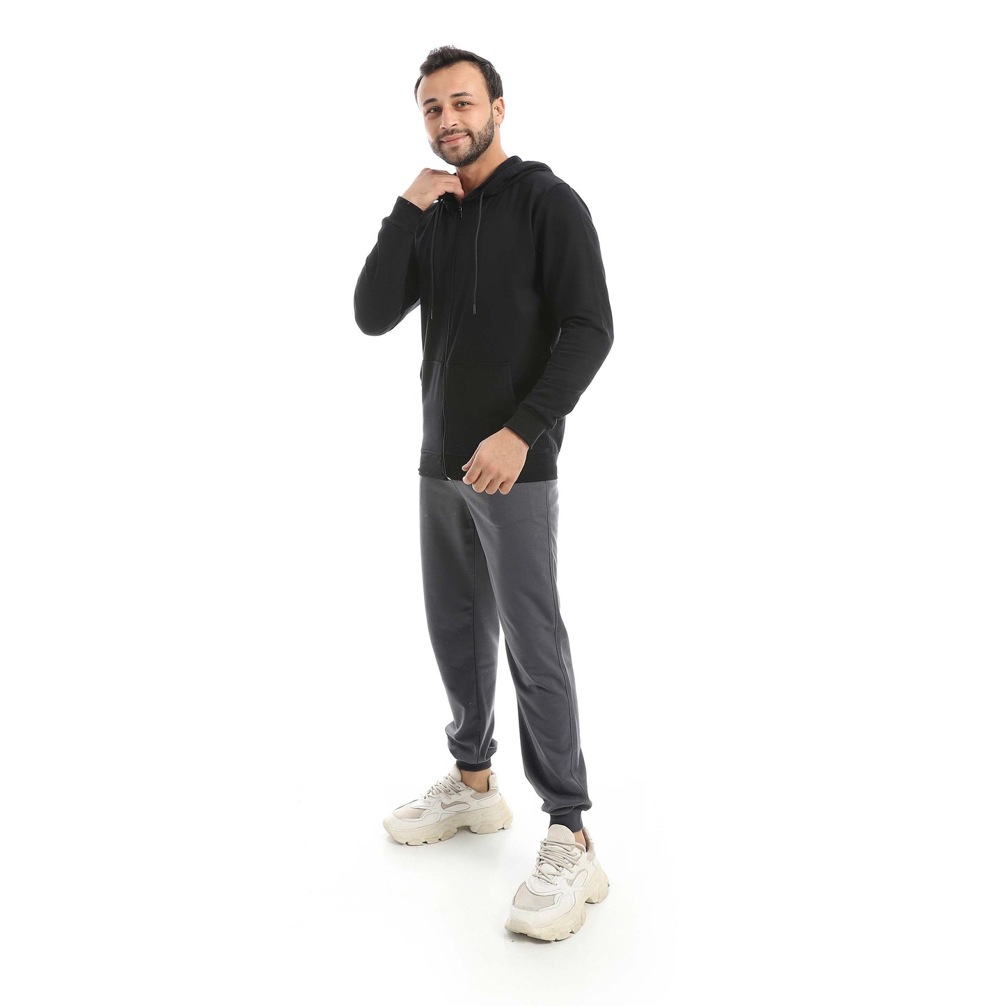 Black Casual Set of Zip-up Hoodie & Jogger