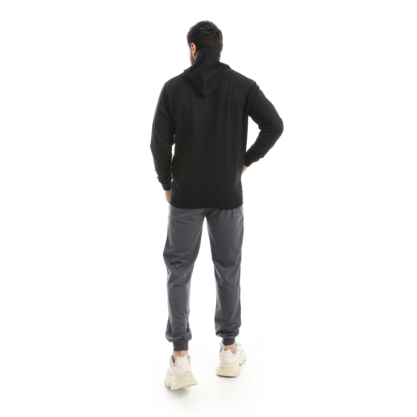 Black Casual Set of Zip-up Hoodie & Jogger