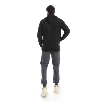 Black Casual Set of Zip-up Hoodie & Jogger