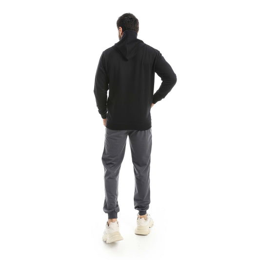 Black Casual Set of Zip-up Hoodie & Jogger