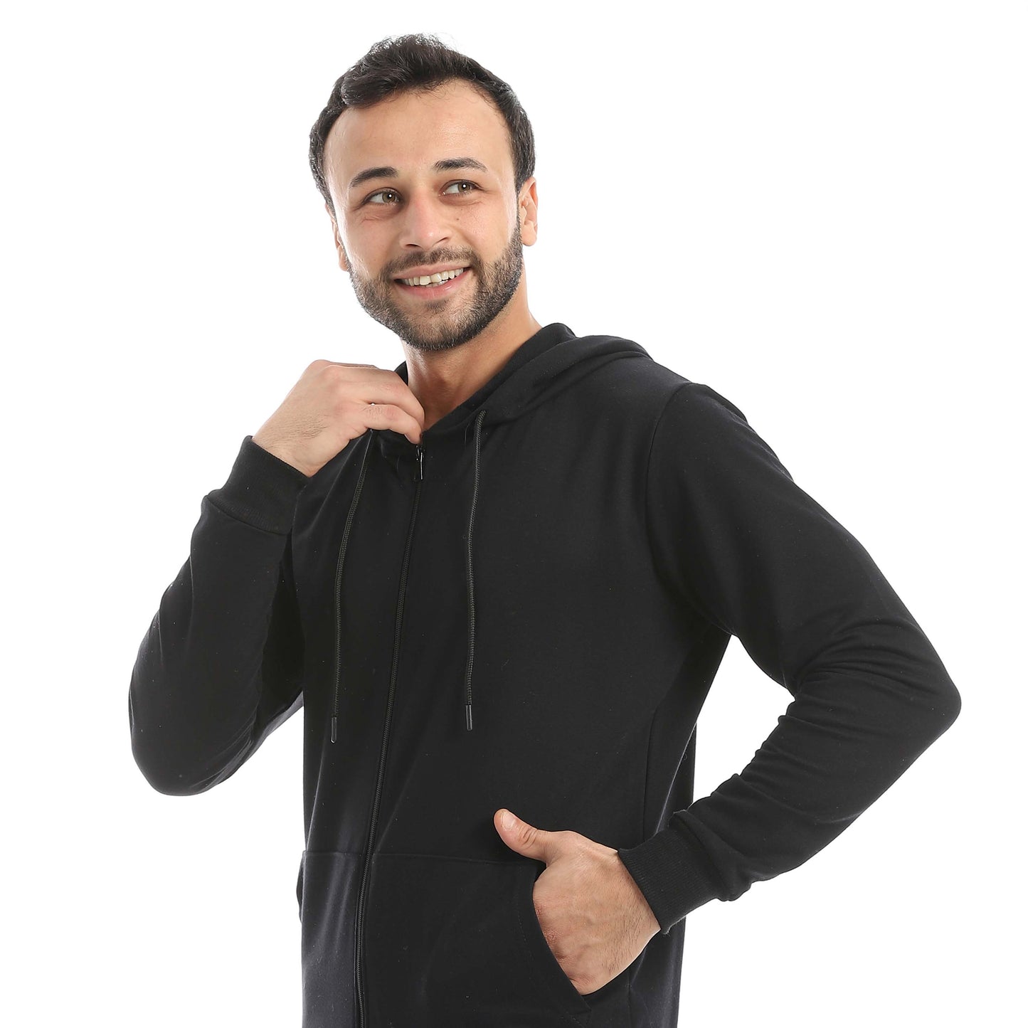 Black Casual Set of Zip-up Hoodie & Jogger