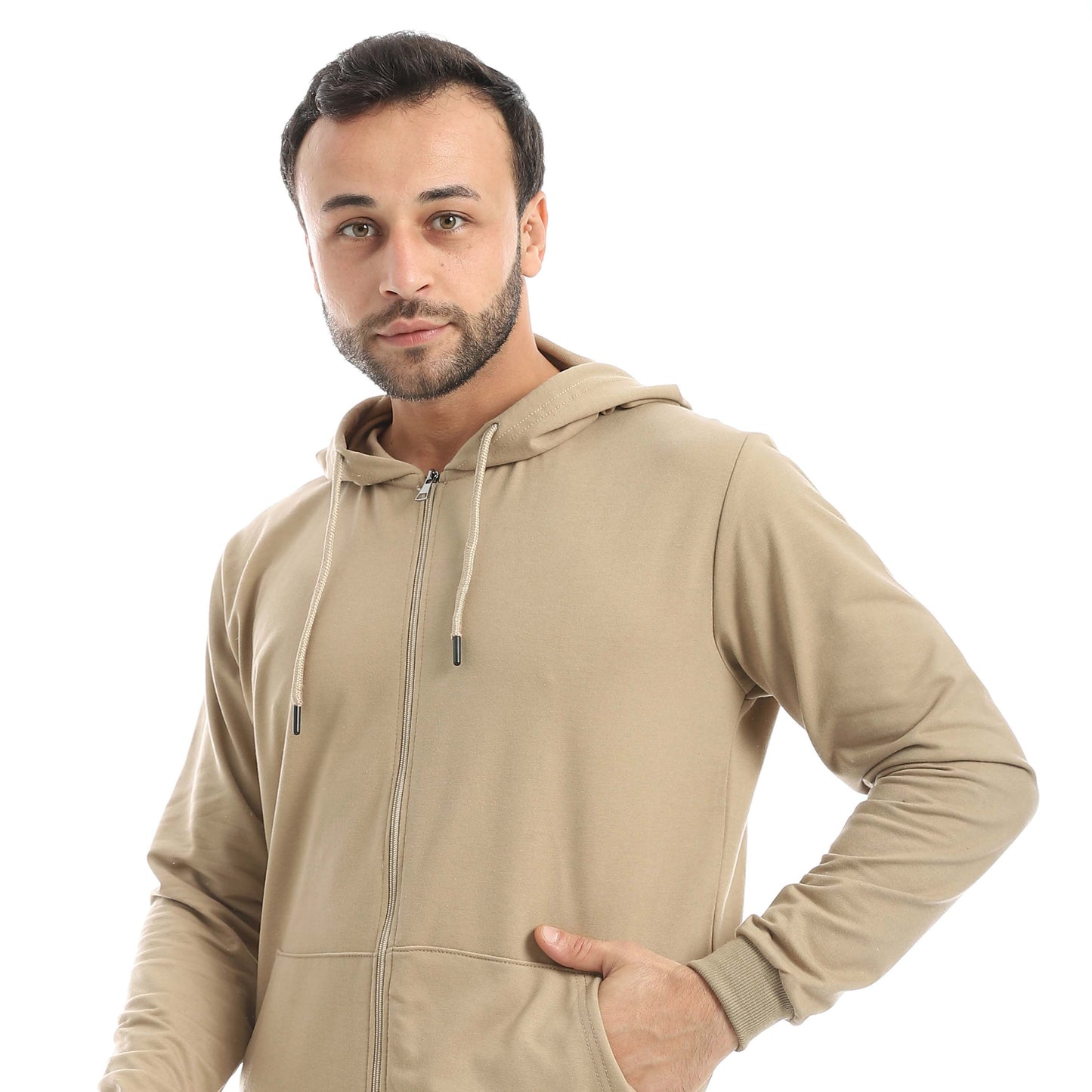 Beige Casual Set of Zip-up Hoodie & Jogger