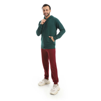 Teal Green Casual Set of Zip-up Hoodie & Jogger
