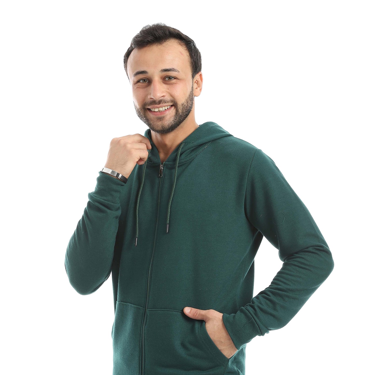 Teal Green Casual Set of Zip-up Hoodie & Jogger