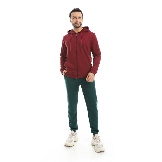 Maroon Casual Set of Zip-up Hoodie & Jogger