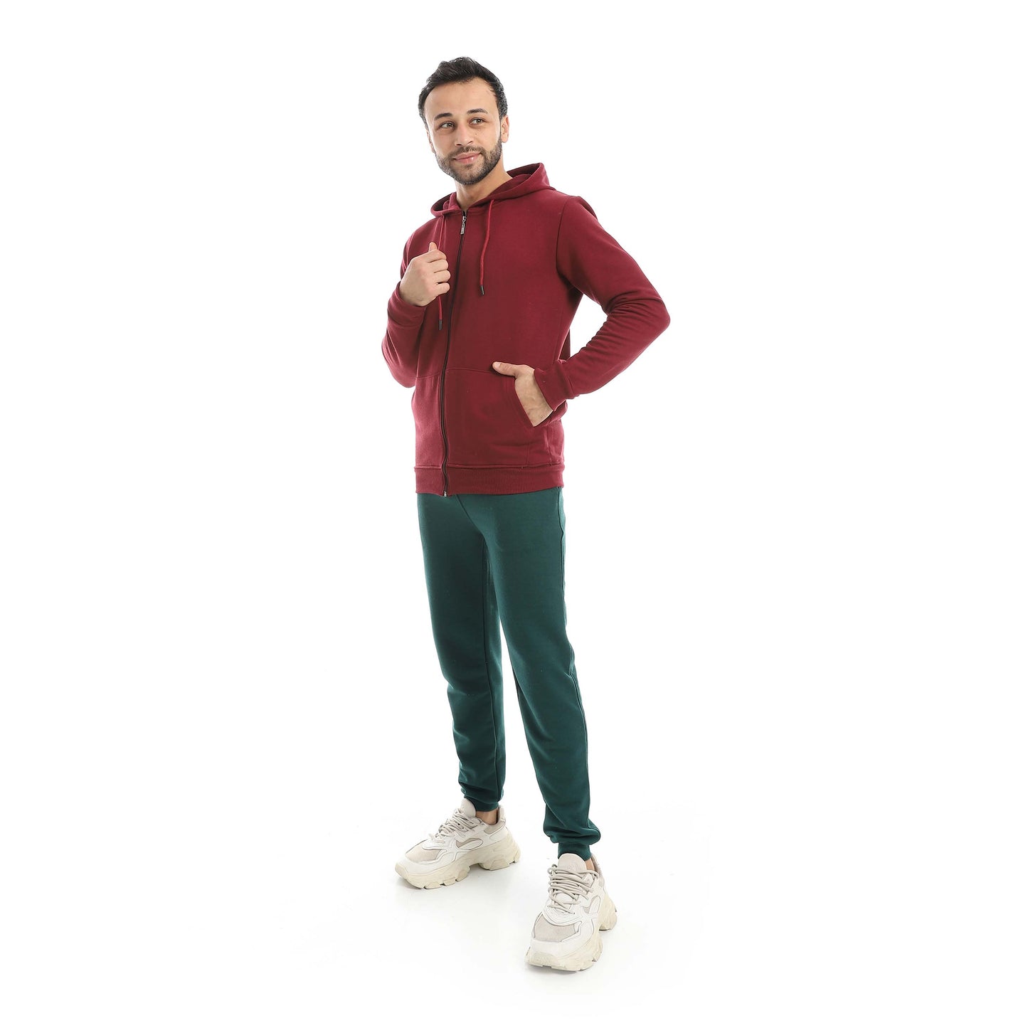 Maroon Casual Set of Zip-up Hoodie & Jogger