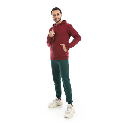 Maroon Casual Set of Zip-up Hoodie & Jogger