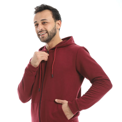Maroon Casual Set of Zip-up Hoodie & Jogger