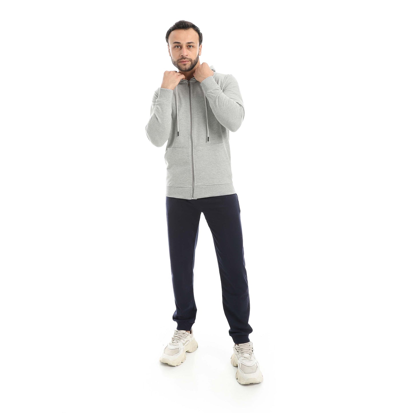 Gray Casual Set of Zip-up Hoodie & Jogger