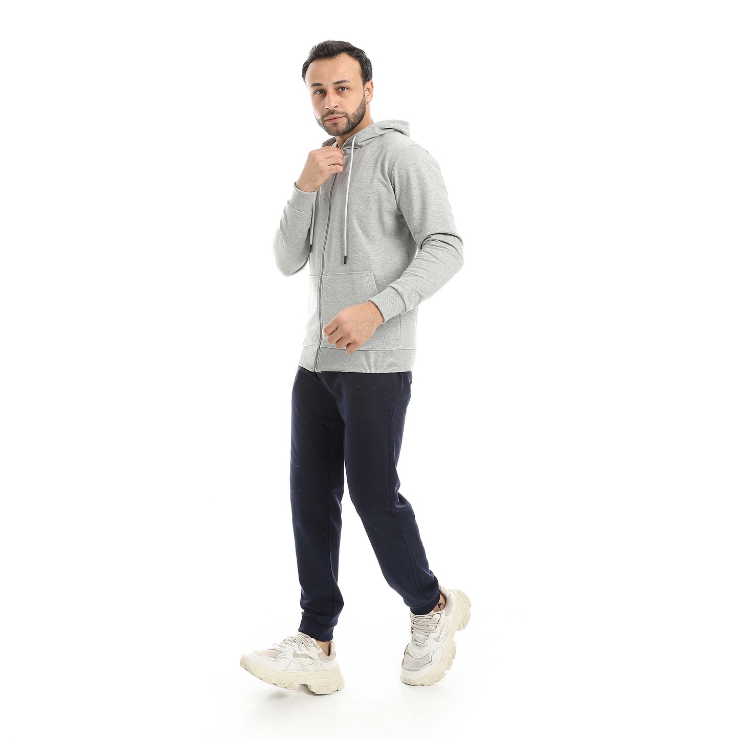 Gray Casual Set of Zip-up Hoodie & Jogger