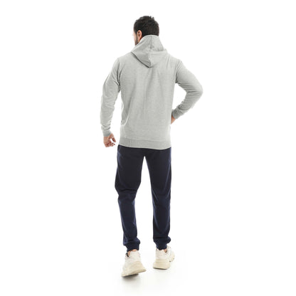 Gray Casual Set of Zip-up Hoodie & Jogger